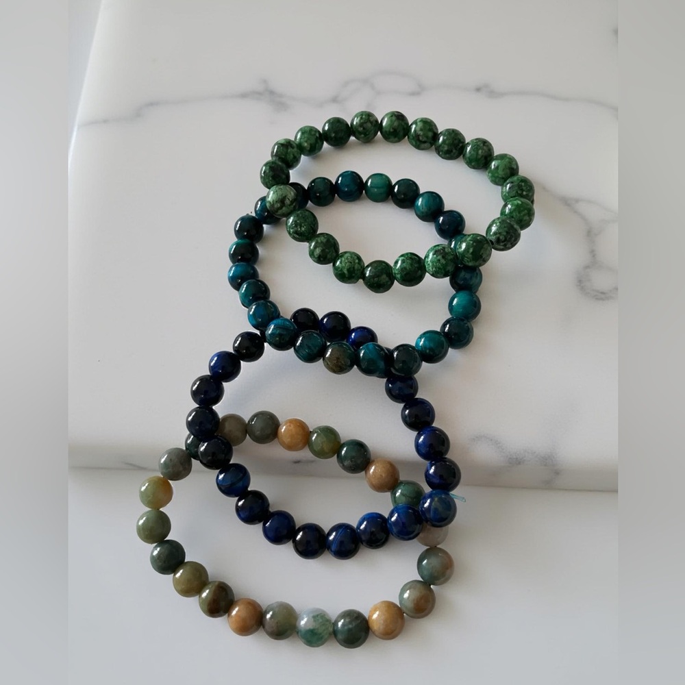 Set 4 Beaded Bracelets Stackable Stretch Earth To… - image 2